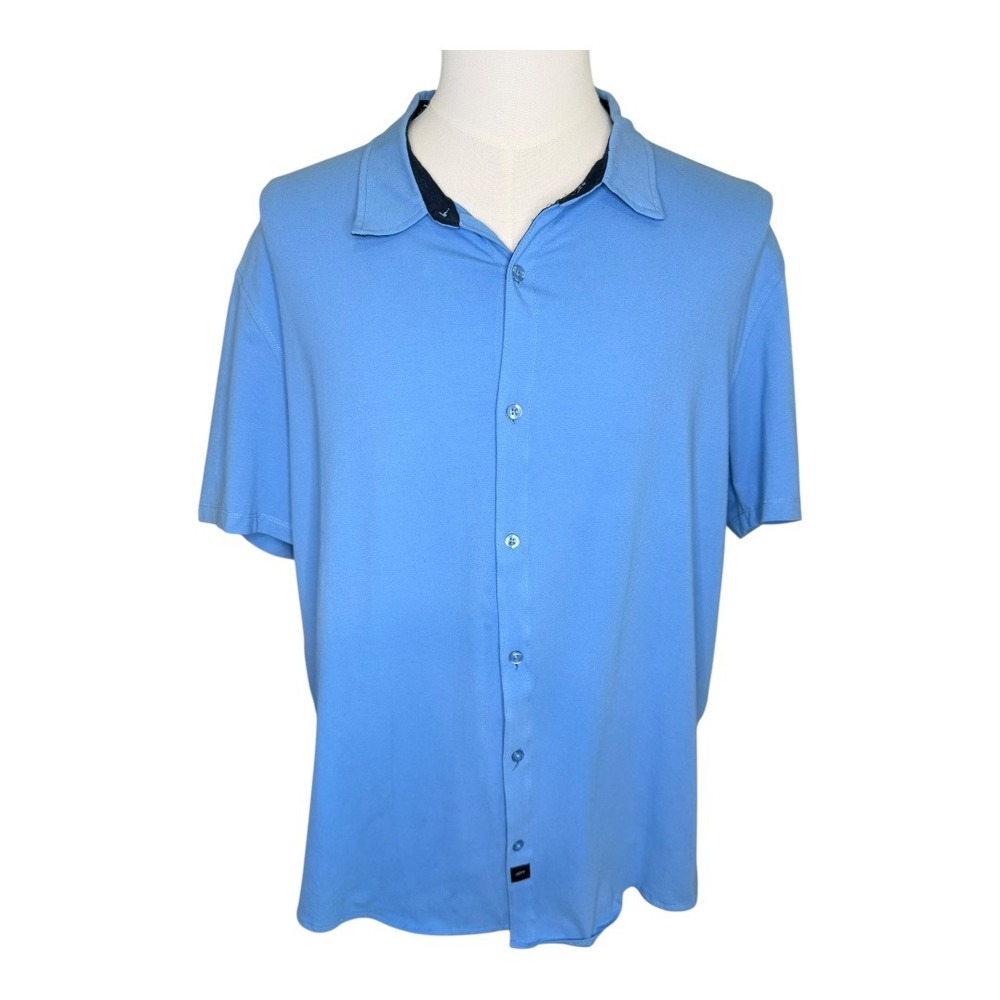 JEFF XXL Mens Light Blue Short Sleeve‎ Button Down Shirt Casual Cotton Blend NWT